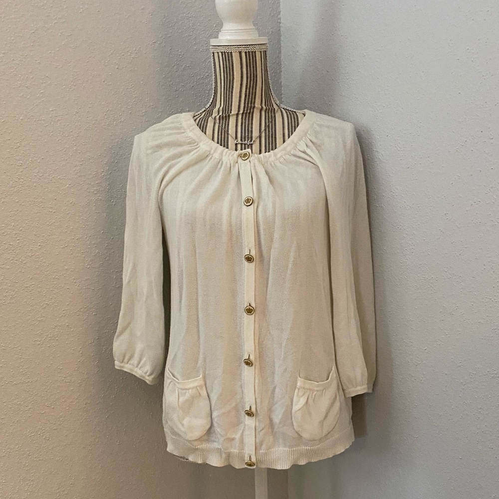 Juicy Couture Cream Button down Sweater | Sz L